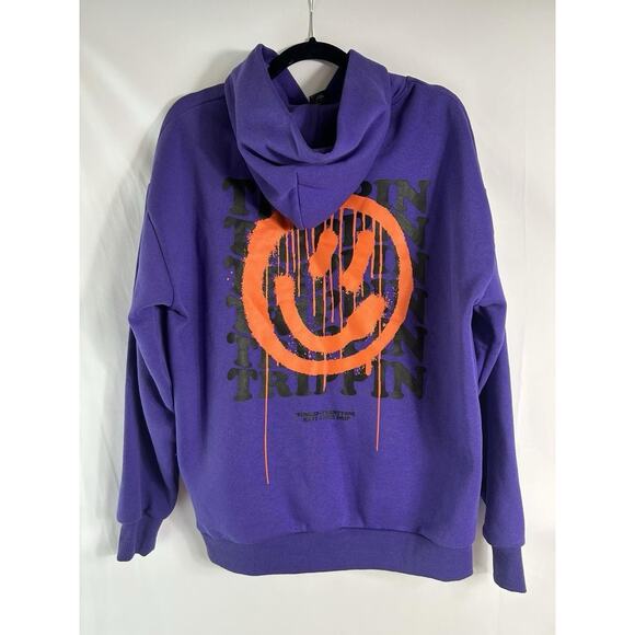Purple Orange Trippin Smiley Face Drip Graphic Hoodie Oversized S Streetwear Men - Picture 1 of 5